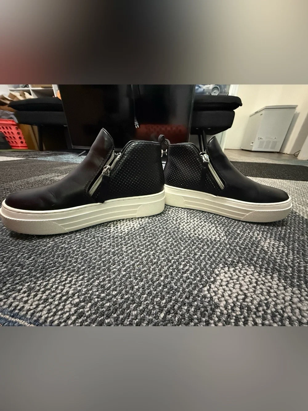 Steve Madden Black Leather Platform Sneaker Boot with White Sole